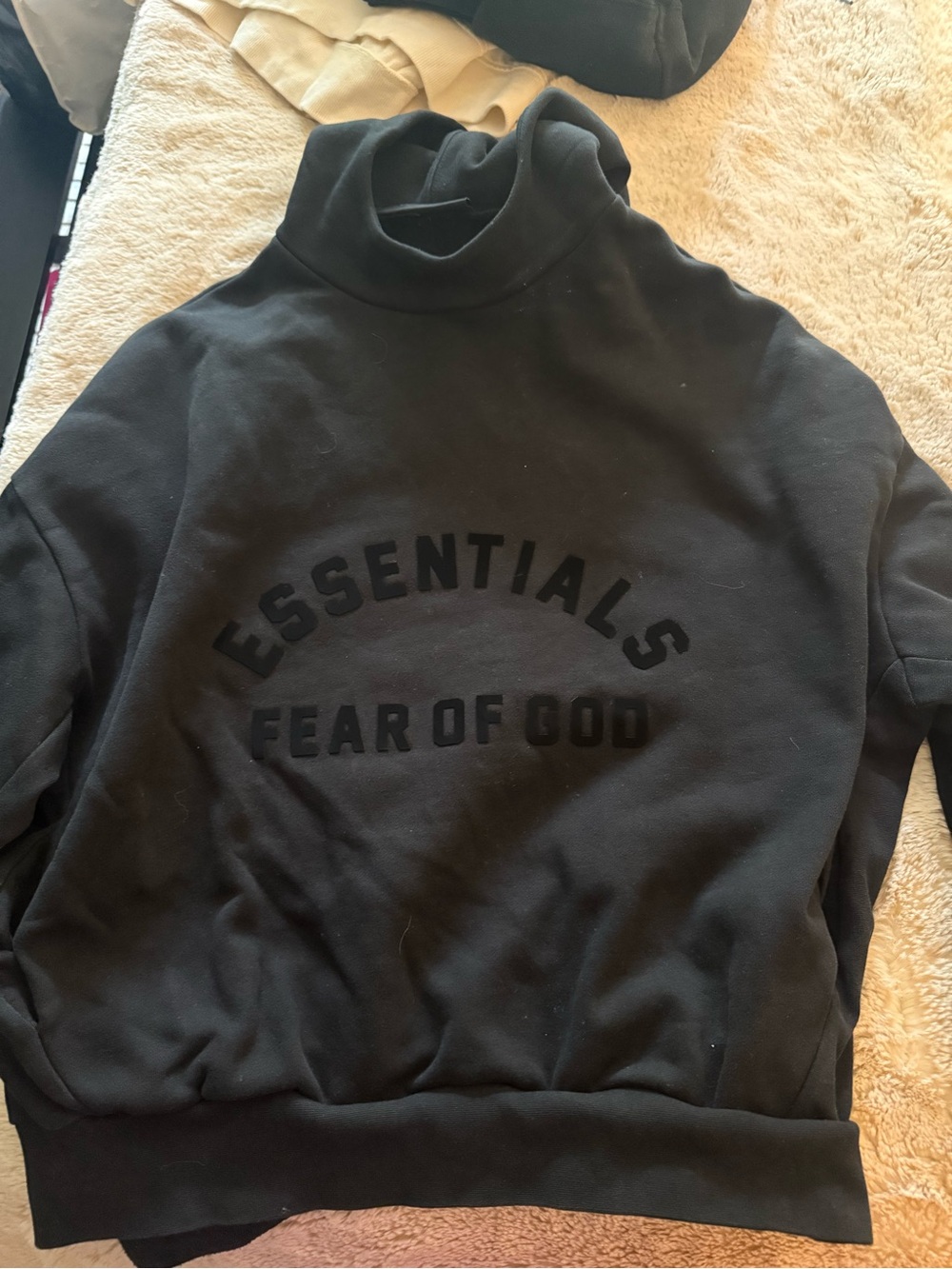 Essentials Black Logo Tag Sweatshirt with Purple Sleeve Accent